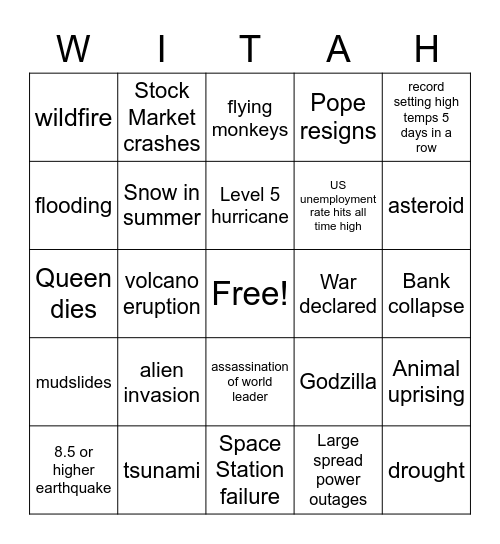 2020 Apocalypse Bingo Card