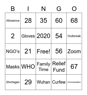 Number Bingo 1-75 Bingo Card