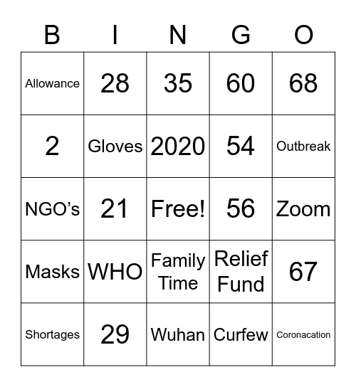 Number Bingo 1-75 Bingo Card