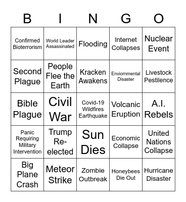 2020 Apocalypse Bingo Card