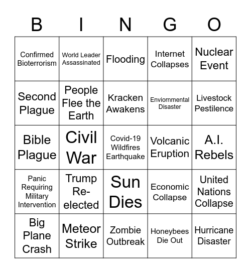 2020 Apocalypse Bingo Card