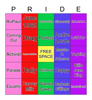 Let's Celebrate Pride Bingo Card