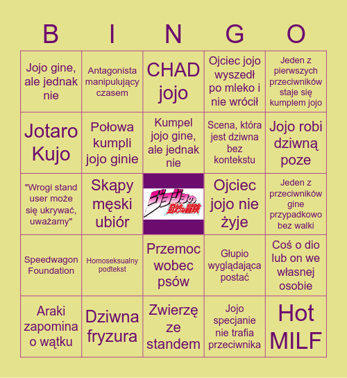 BINGO Partów Jojo Bingo Card