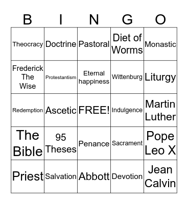 Reformation bingo Card