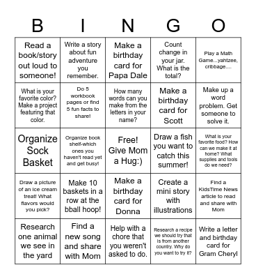 Summer FUN Bingo Card