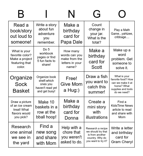 Summer FUN Bingo Card