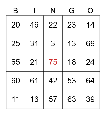 1-75 Bingo Card