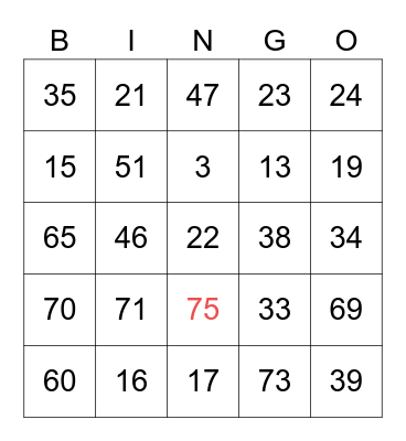 1-75 Bingo Card