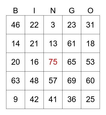 1-75 Bingo Card