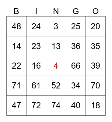1-75 Bingo Card