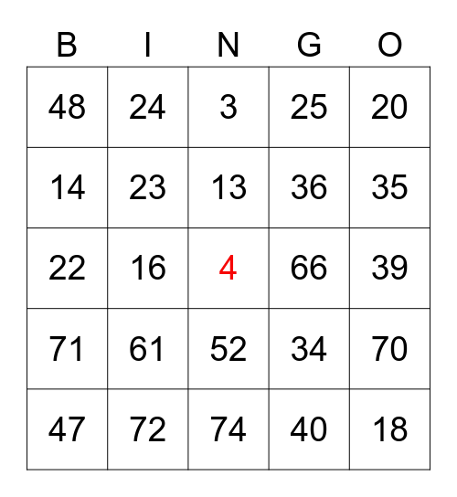 1-75 Bingo Card