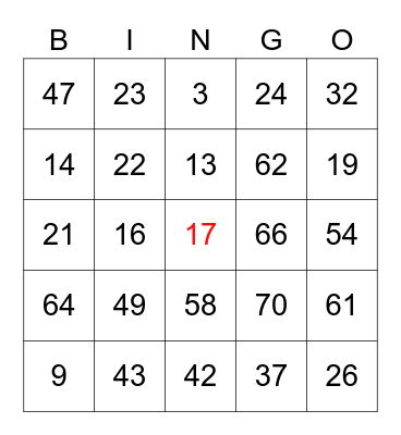1-75 Bingo Card