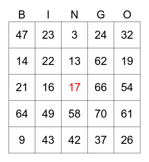 1-75 Bingo Card