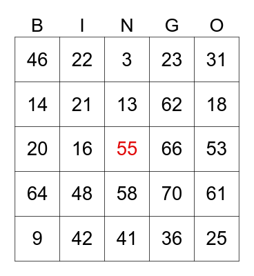 1-75 Bingo Card