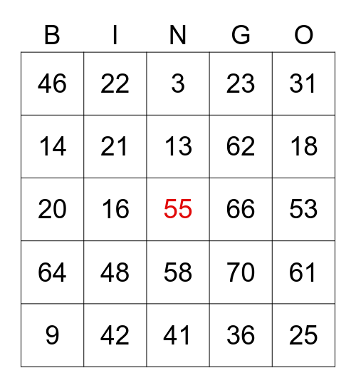 1-75 Bingo Card