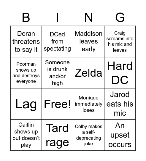Smash Club Bingo Card