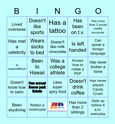 Icebreaker Bingo Card