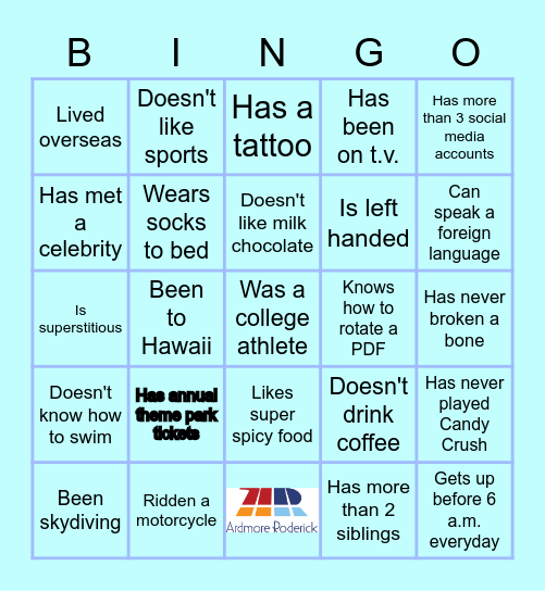 Icebreaker Bingo Card