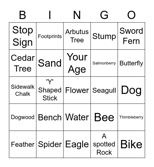 Outdoor Scavenger Hunt Bingo Card