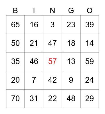 1-75 Bingo Card