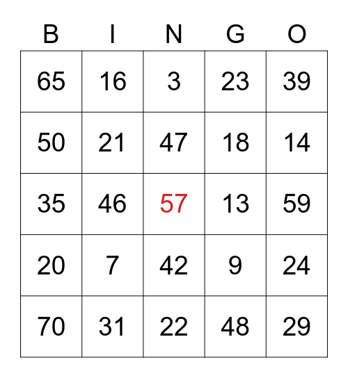 1-75 Bingo Card