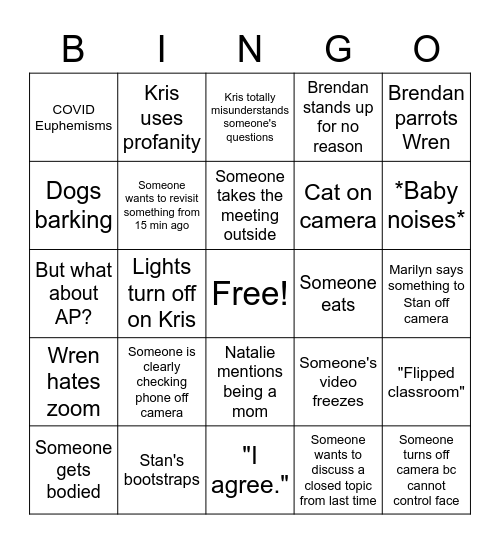 Morning Meeting 6/4 Bingo Card