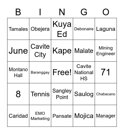 Daddy's Birthday Bingo Card