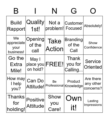 Norcross Customer Service Bingo Card