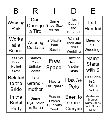 Find That Guest BINGO Card