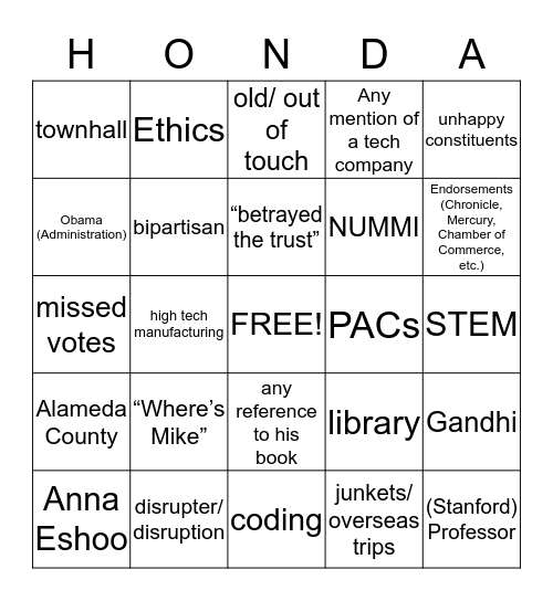 Debate Bingo Card