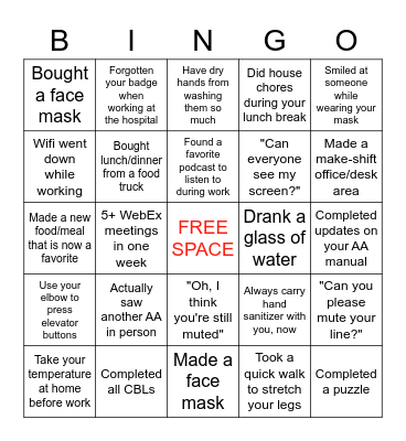 QUARANTINE WORK & LIFE BINGO Card