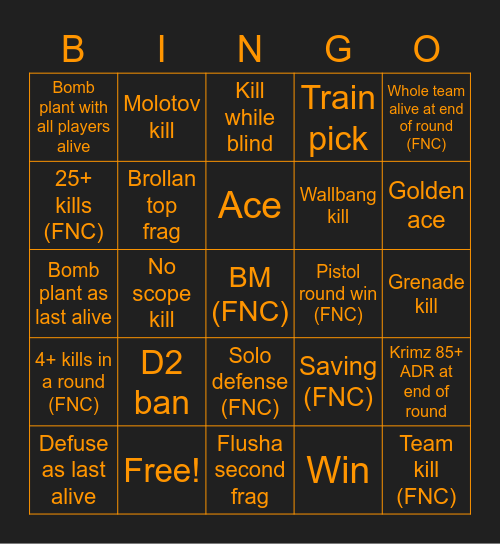 CS:GO Fnatic vs Dignitas Bingo Card