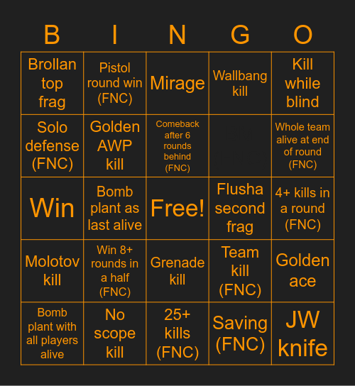 Fnatic vs Dignitas Bingo Card