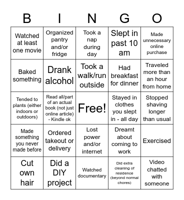 Quarantine Bingo Card