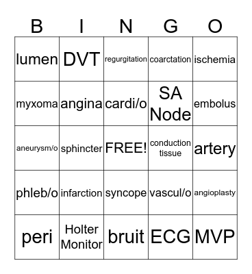 Medical Terminology Chap 1-3 Bingo Card