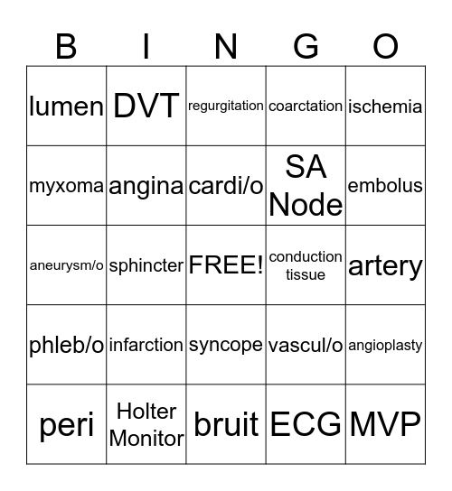 Medical Terminology Chap 1-3 Bingo Card