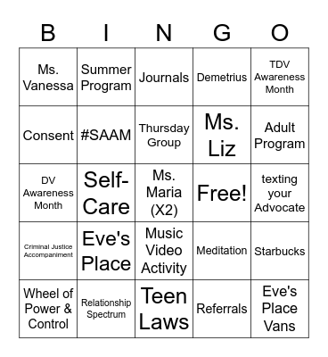 YP Bingo Night! Bingo Card