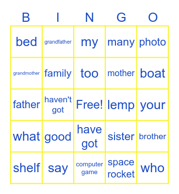 This is my family Bingo Card