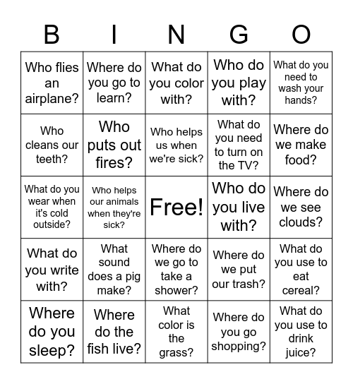 Who, What, Where Bingo! Bingo Card