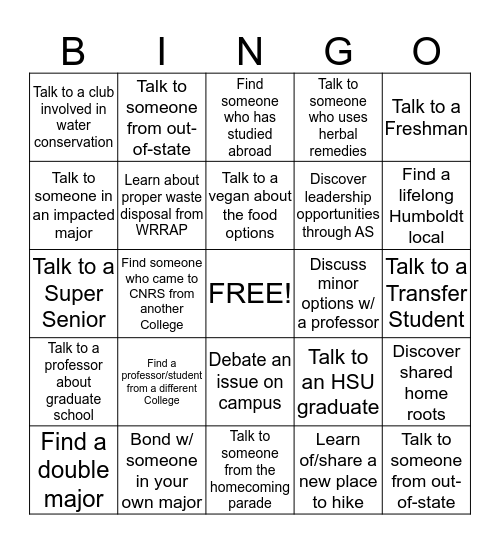 CNRS Mixer Bingo Card