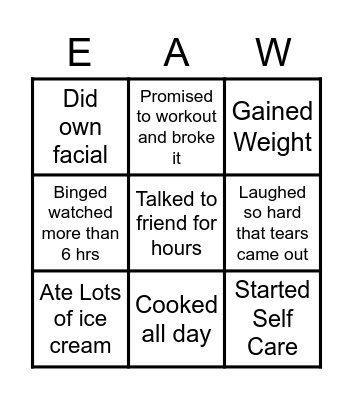 EAW Bingo Game Bingo Card