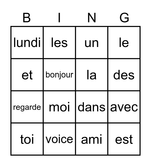 Les mots Bingo Card