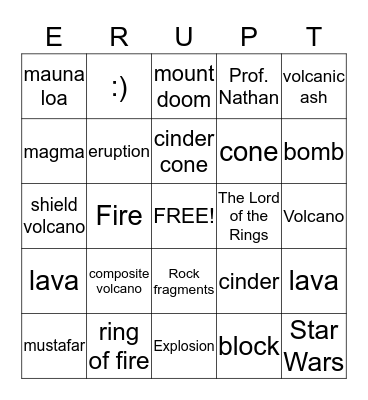 Volcano Bingo Card