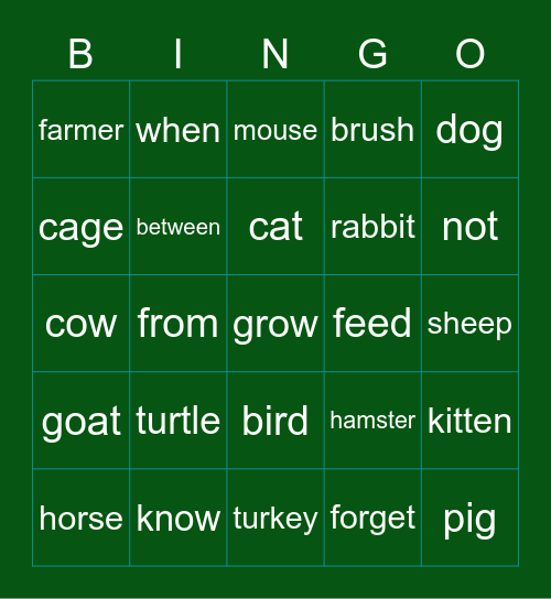 Chapter 8: Domestic Animals Bingo Card