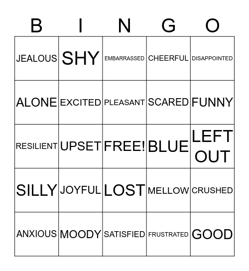 TODAY I FEEL BINGO Card