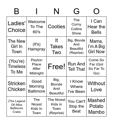 Hairspray Bingo Card