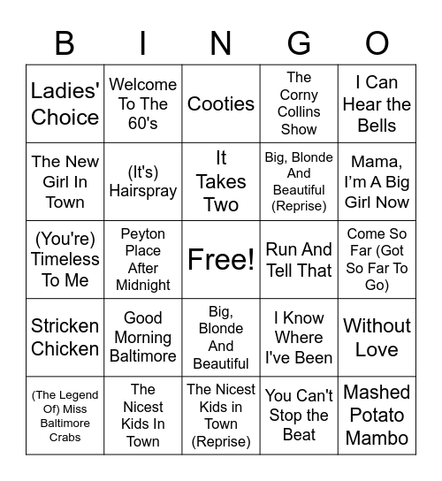 Hairspray Bingo Card