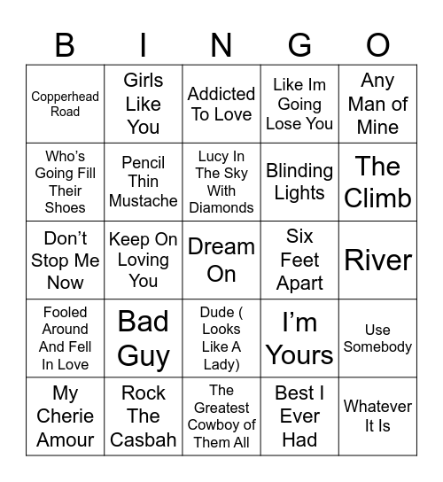 Music Bingo 77 Bingo Card