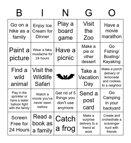 BAT Family Bingo Card