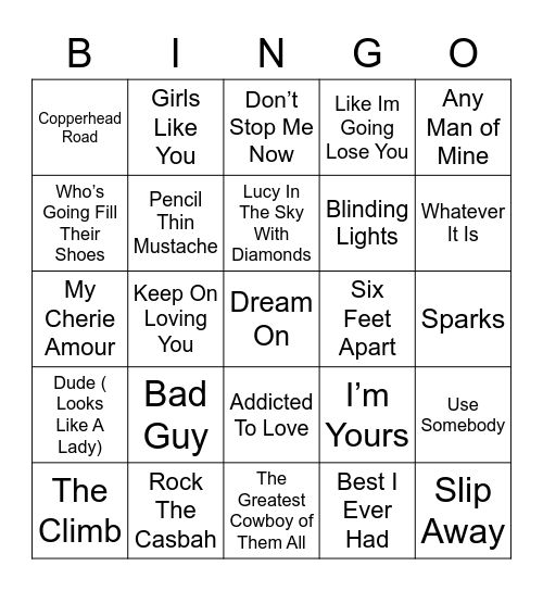 Music Bingo 77 Bingo Card